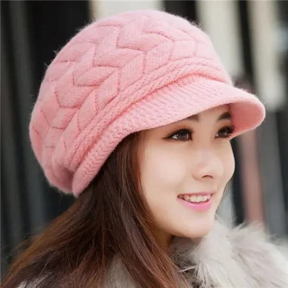 2 Pack Women Winter Warm Knit Hat Slouchy Beanie Cap with Visor